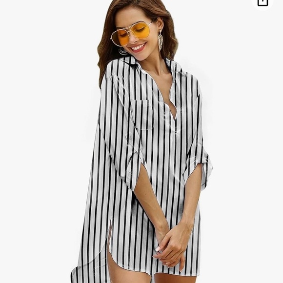 EKUAER Women’s Beach Stripe Bikini Cover/Blouse Size Small BNWT - Picture 3 of 10